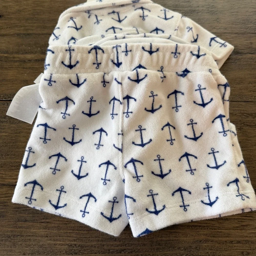 NWT Janie and Jack Baby Boys White Navy Anchor Terry Cabana Short Set 3-6 Months